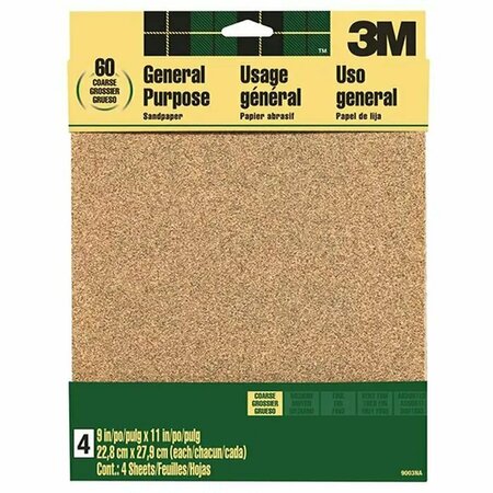 3M 9" x 11" Sand-Pak Production Sanding Sheet, 60-Grit Coarse, PK 4 9003